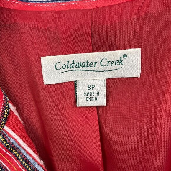 Coldwater Creek Jacket Women 8 Petite Red Blue Geometric Stripe Boho Diamond - Picture 6 of 11
